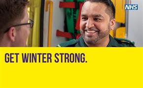 Photo of paramedic and wording Get winter strong