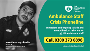 TASC Crisis helpline phone number alongside photograph of paramedic.