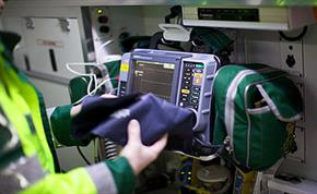 Inside ambulance ECG monitor defib