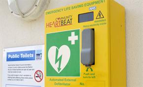 Defibrillator on wall located at Sea Palling Beach